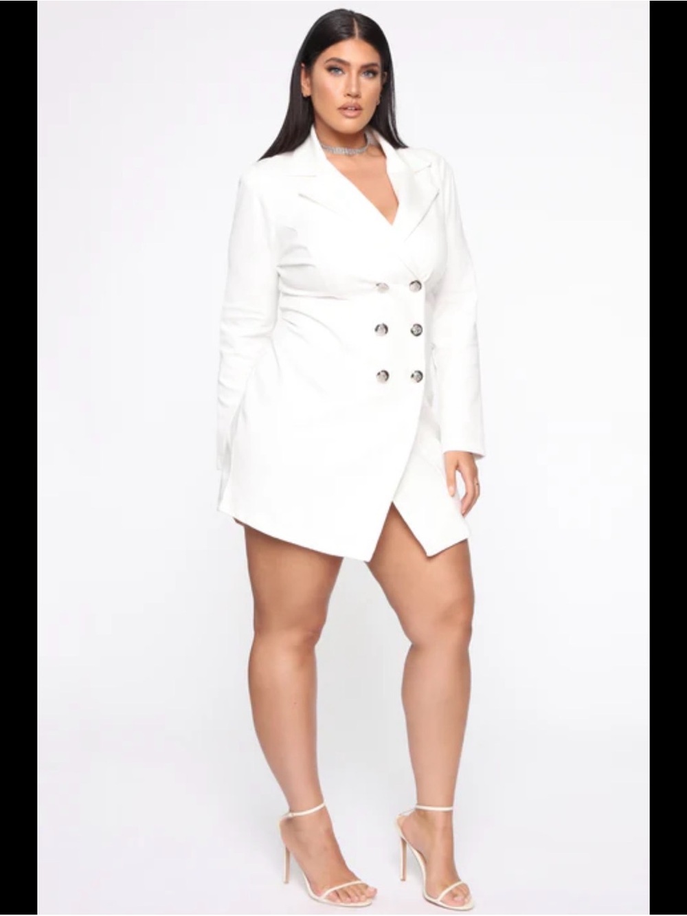 Fashion Nova Off-White Double-Breasted Trench Bleazer with Silver Buttons
